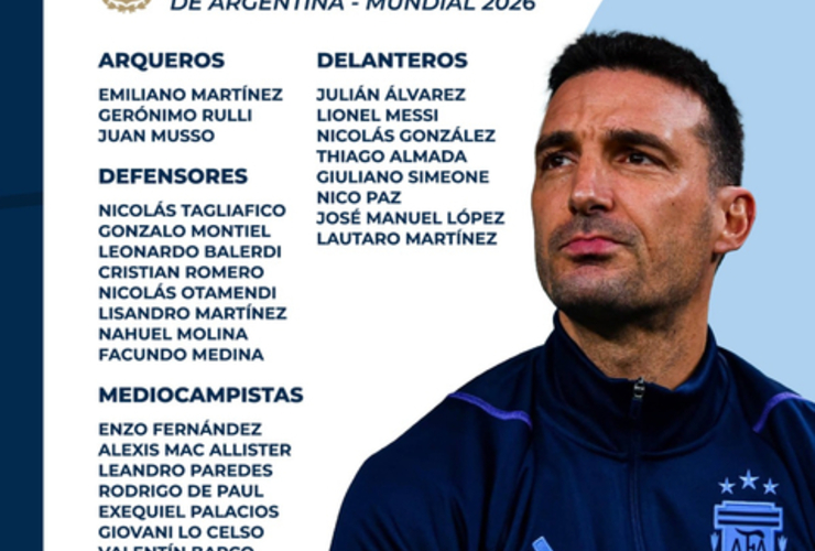 Imagen de Scaloni dio la lista de jugadores convocados de la Selecci&oacute;n Argentina para el Mundial 2026