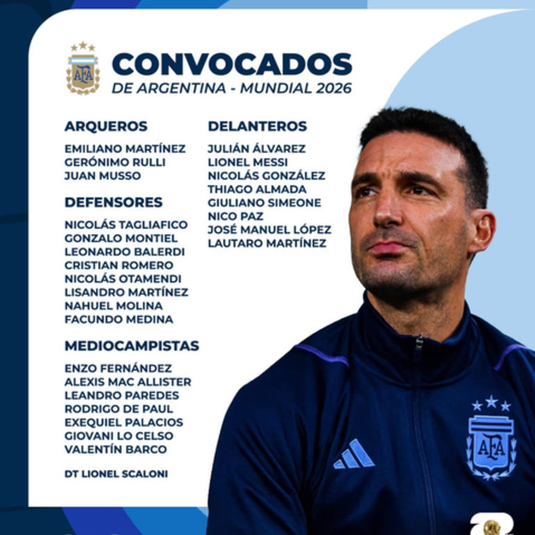 Imagen de Scaloni dio la lista de jugadores convocados de la Selecci&oacute;n Argentina para el Mundial 2026