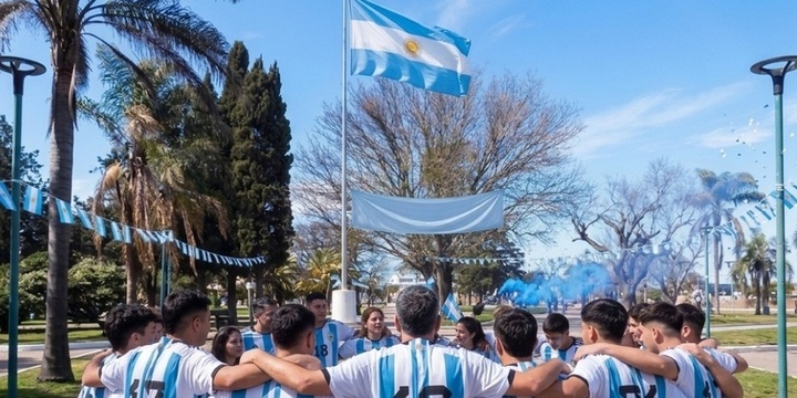 Imagen de Todo listo en Fighiera para la "Jornada Mundialista" en la Plaza P&uacute;blica