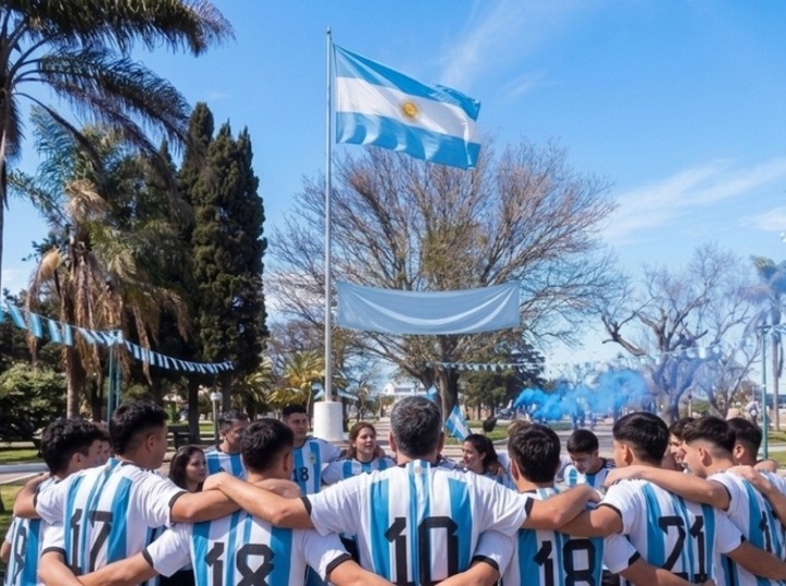 Imagen de Todo listo en Fighiera para la "Jornada Mundialista" en la Plaza P&uacute;blica