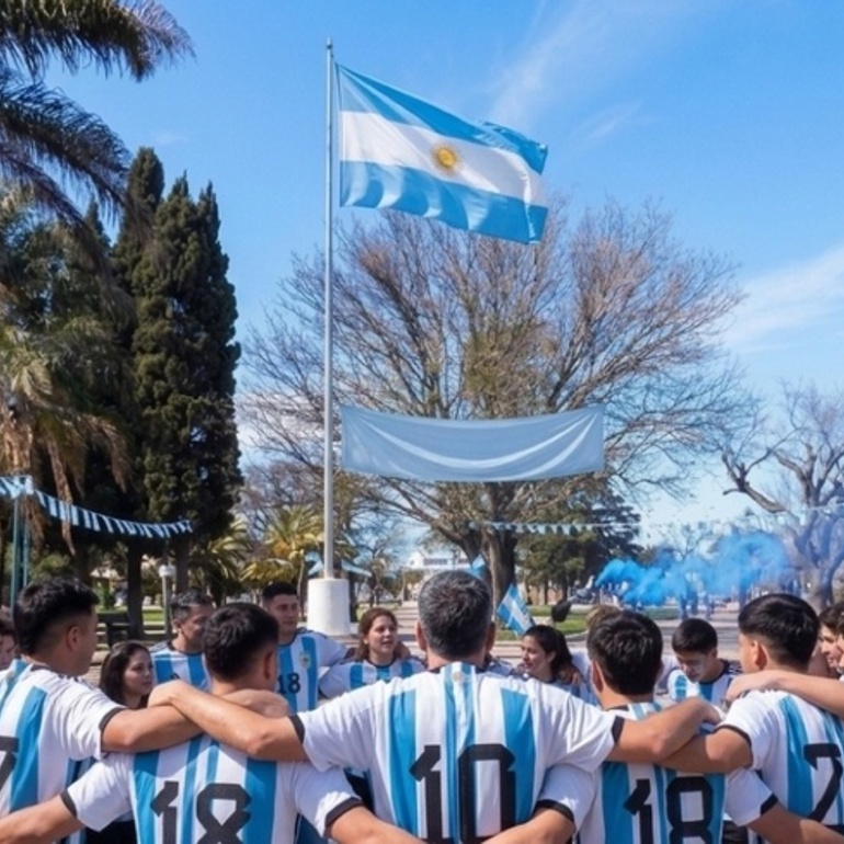Imagen de Todo listo en Fighiera para la "Jornada Mundialista" en la Plaza P&uacute;blica