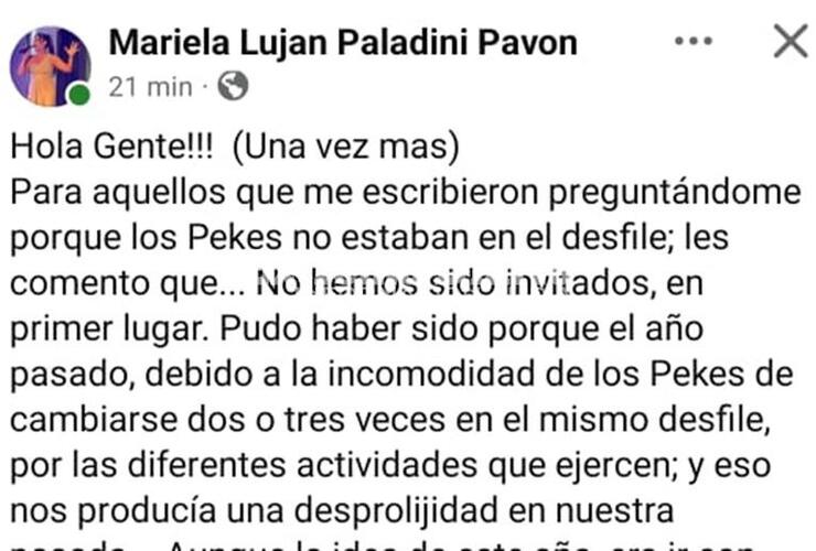 El posteo que abri&oacute; el debate pero fue eliminado de sus redes sociales.