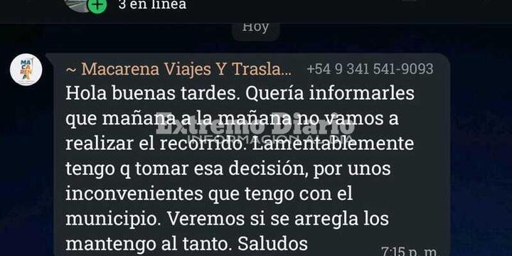 El mensaje que la empresa envi&oacute; a los pap&aacute;s en la tarde de ayer.