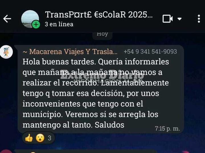 El mensaje que la empresa envi&oacute; a los pap&aacute;s en la tarde de ayer.