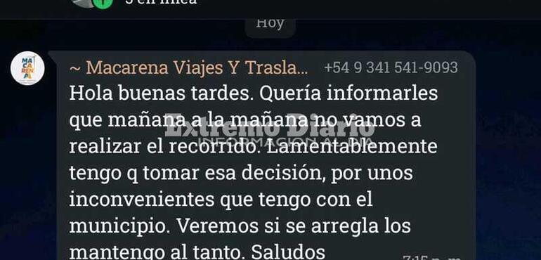 El mensaje que la empresa envió a los papás en la tarde de ayer. El mensaje que la empresa envió a los papás en la tarde de ayer.