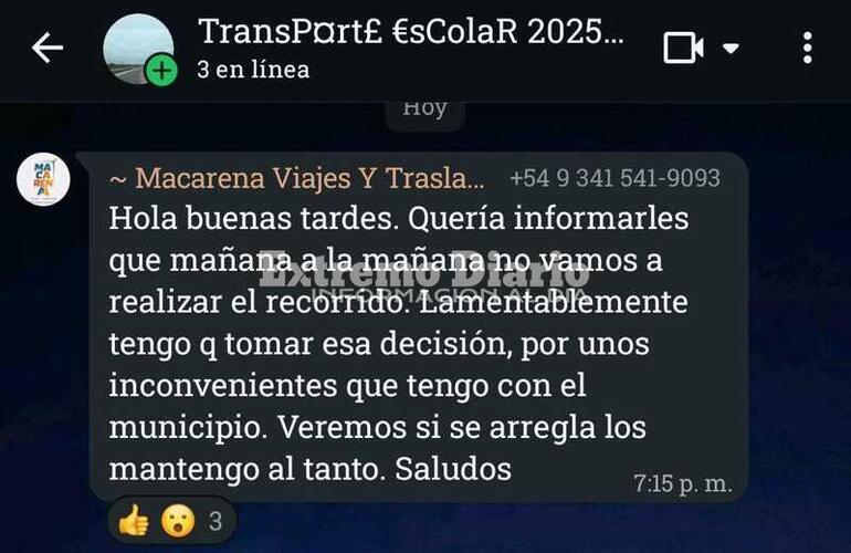 El mensaje que la empresa envi&oacute; a los pap&aacute;s en la tarde de ayer.
