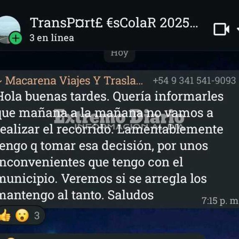 El mensaje que la empresa envi&oacute; a los pap&aacute;s en la tarde de ayer.
