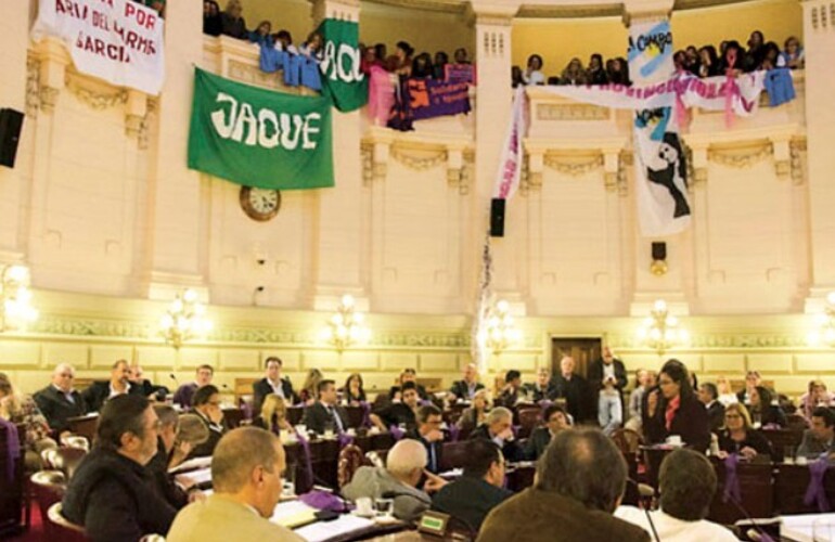 La sesi&oacute;n. Agrupaciones defensoras de la mujer asistieron a Diputados.