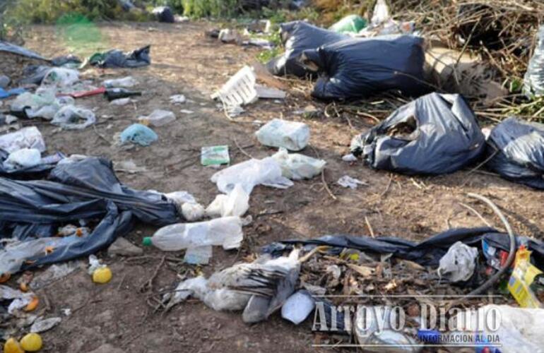 De todo. Bolsas con ramas, botellas plásticas y hasta un animal muerto se van acumulando en el lugar. (foto: Celina Mutti Lovera)