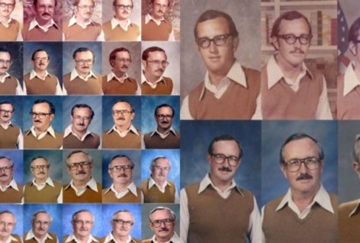 El profesor se vistió con camisa y chaleco durante cuatro décadas para la foto del colegio. (BBC Mundo)