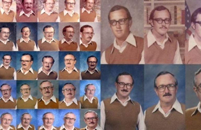 El profesor se visti&oacute; con camisa y chaleco durante cuatro d&eacute;cadas para la foto del colegio. (BBC Mundo)