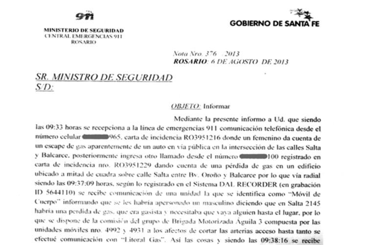 Parte de uno de los documentos que demuestra los llamados que fueron realizados por los vecinos al 911. Parte de uno de los documentos que demuestra los llamados que fueron realizados por los vecinos al 911.