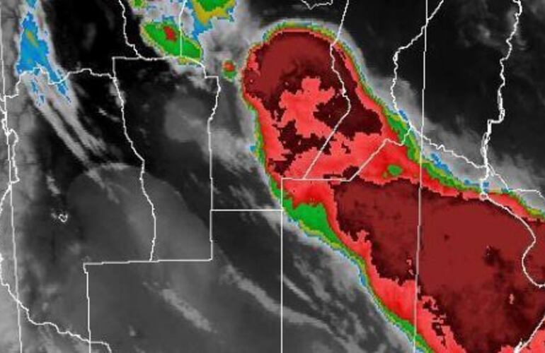 Imagen del SMN a las 21: la llegada de un frente frío y las posibles tormentas. (SMN)