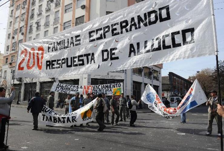 Una de las manifestaciones de los trabajadores de Alloco frente al Ministerio de Trabajo.