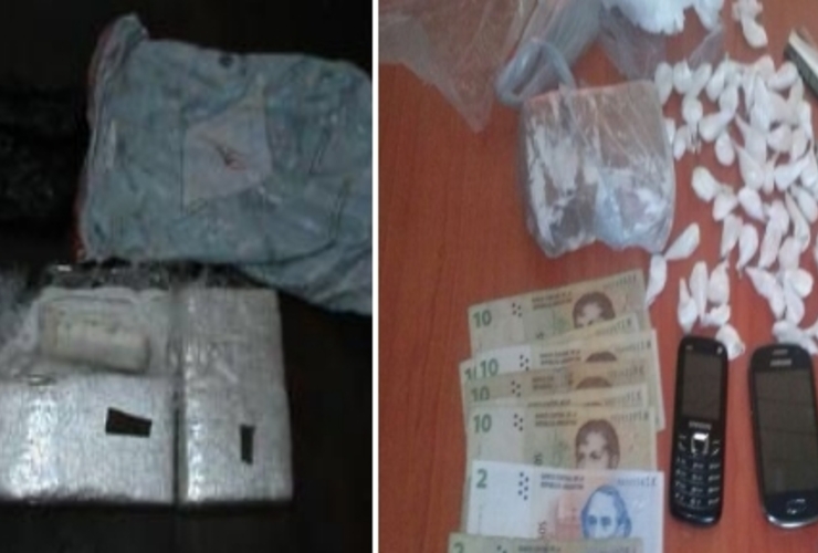 Varios kilos de cocaína, marihuana, celulares y dinero, parte de lo secuestrado.