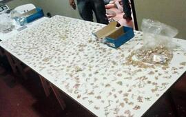 Parte de las joyas y dijes de oro rescatados por la policía.