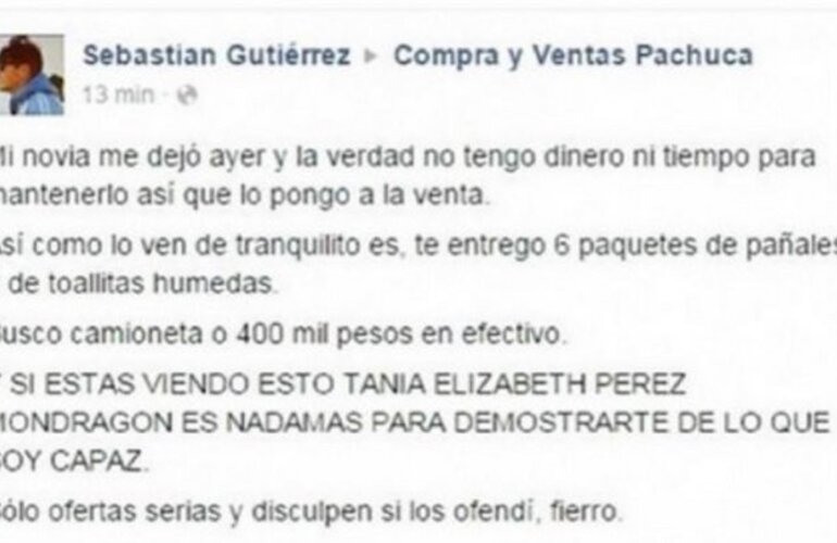 Trata de vender a su hijo a través de Facebook por US$26.000 o una camioneta