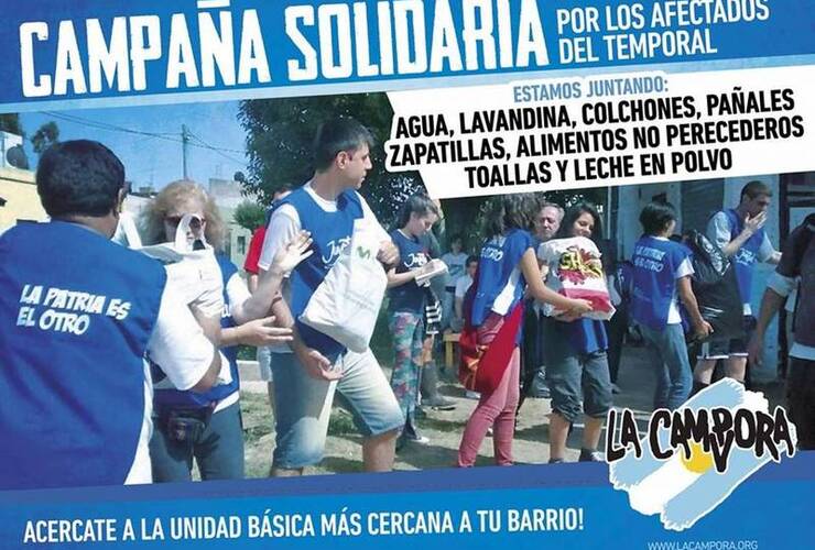 Imagen de La Cámpora recibe donaciones para los afectados por el temporal