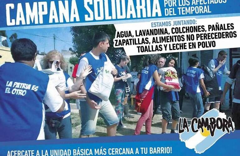 Imagen de La Cámpora recibe donaciones para los afectados por el temporal