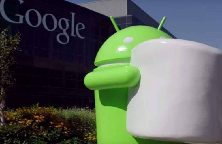 El logotipo de Android Marshmallow, frente a las oficinas de Google.