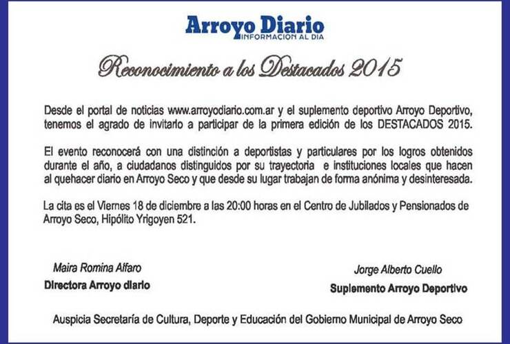 Imagen de Arroyo Diario, premia a los DESTACADOS 2015