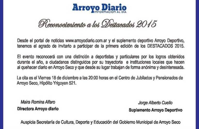 Imagen de Arroyo Diario, premia a los DESTACADOS 2015