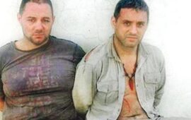 Cristian Lanatta (1º a la izquierda), el día que fue recapturado junto a Víctor Schilalci.