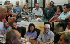 Foto arriba: La ministra Balagué mantuvo una nueva reunión con los gremios docentes. Foto abajo: El ministro Farías presentó este jueves la nueva oferta salarial a estatales. Fotos: Gobierno de Santa Fe)
