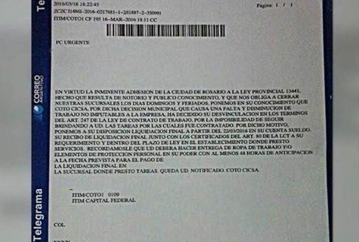 Facsímil de uno de los telegramas.