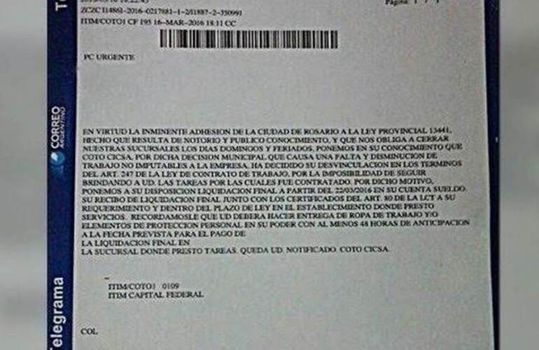 Facsímil de uno de los telegramas.