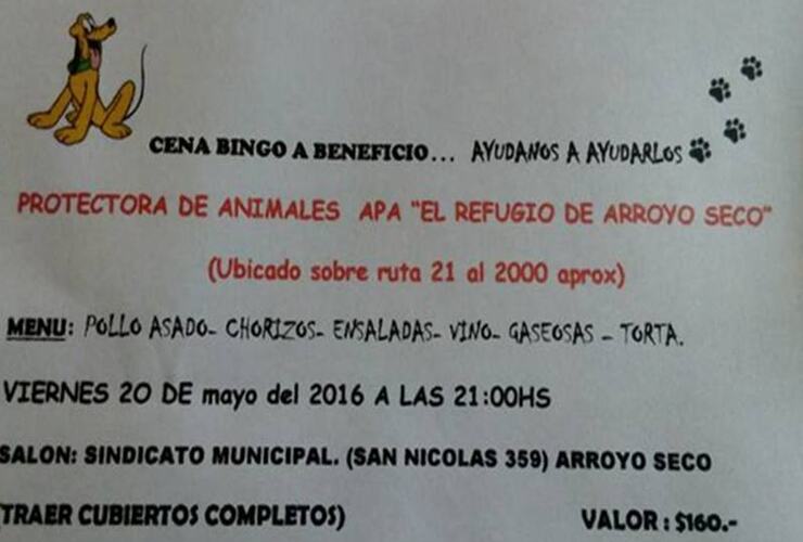 Imagen de Cena  Bingo a beneficio del Refugio Arroyo Seco