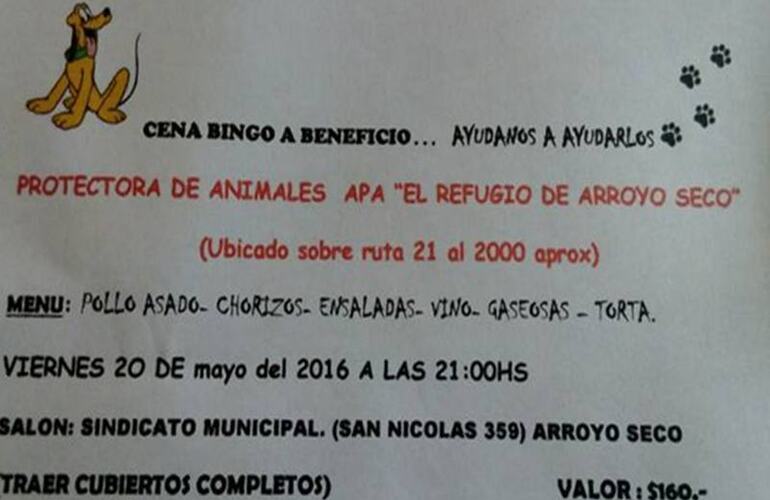 Imagen de Cena  Bingo a beneficio del Refugio Arroyo Seco