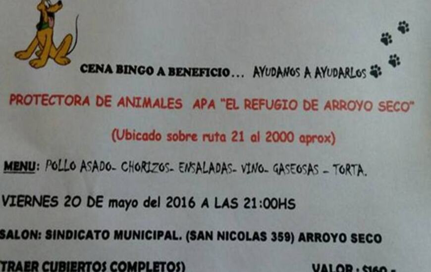 Imagen de Cena  Bingo a beneficio del Refugio Arroyo Seco