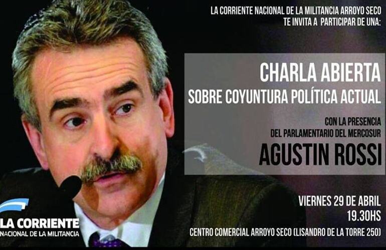 Imagen de Agustín Rossi brindará una charla en Arroyo Seco