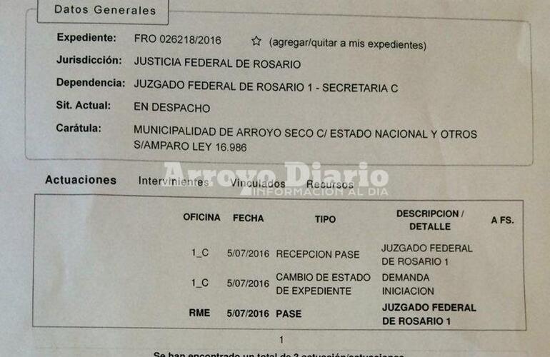 La copia de la medida cautelar que se presentó esta semana en Rosario.