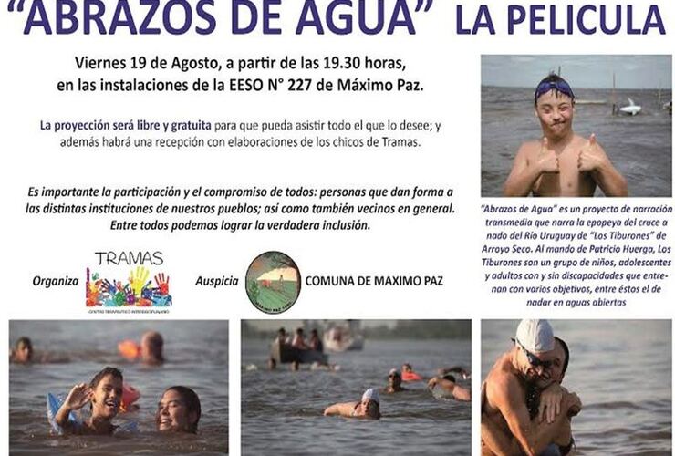 Imagen de Presentación N° 64: "Abrazos de Agua" se proyectará en Máximo Paz