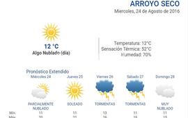 En la web. Durante las 24 horas pod&eacute;s consultar el pron&oacute;stico del tiempo en nuestro portal: www.arroyodiario.com.ar