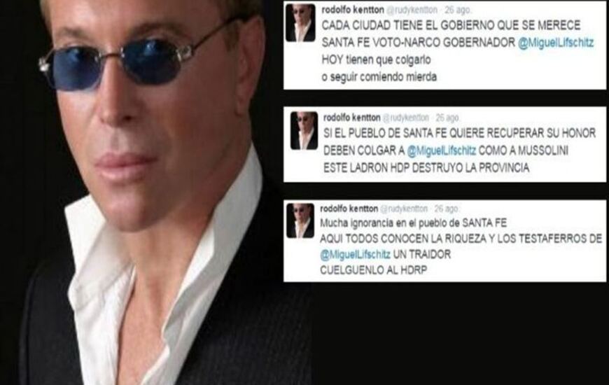 El hombre acusado por el gobernador y su perfil en Twitter. Foto: Rosario3.com/Twitter