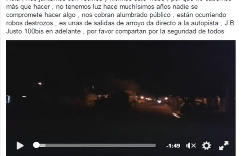 Foto: captura de pantalla reclamo publicado en Facebook