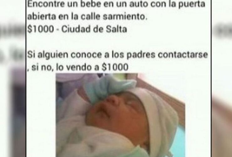 Imagen de Indignación en Facebook: "Encontré un bebé... lo vendo a $1000 pesos"