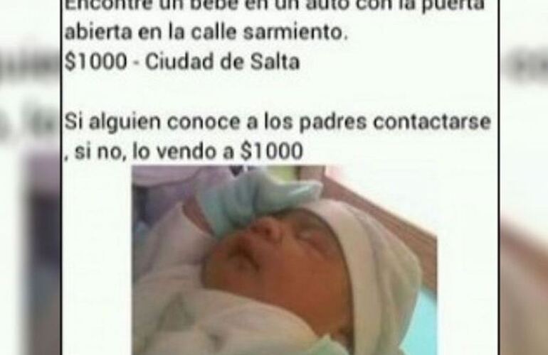 Imagen de Indignación en Facebook: "Encontré un bebé... lo vendo a $1000 pesos"