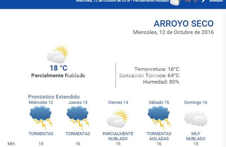 Consult&aacute; el pron&oacute;stico extendido en nuestra web: www.arroyodiario.com.ar