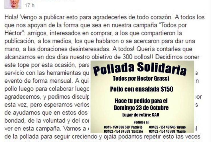 Gran respuesta de la gente. Para este domingo no se toman más pedidos pero anunciaron que es probable que realicen otra pollada próximamente.