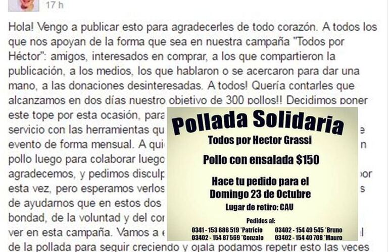 Gran respuesta de la gente. Para este domingo no se toman más pedidos pero anunciaron que es probable que realicen otra pollada próximamente.