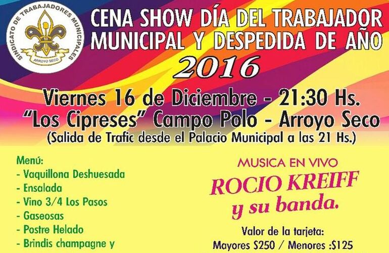 Imagen de Cena � Show �D&iacute;a del Trabajador Municipal y Despedida de A&ntilde;o 2016�