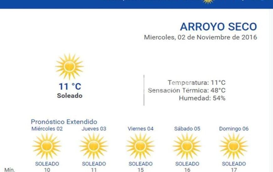 Las 24 horas. Consult&aacute; el pron&oacute;stico extendido en nuestra web: www.arroyodiario.com.ar
