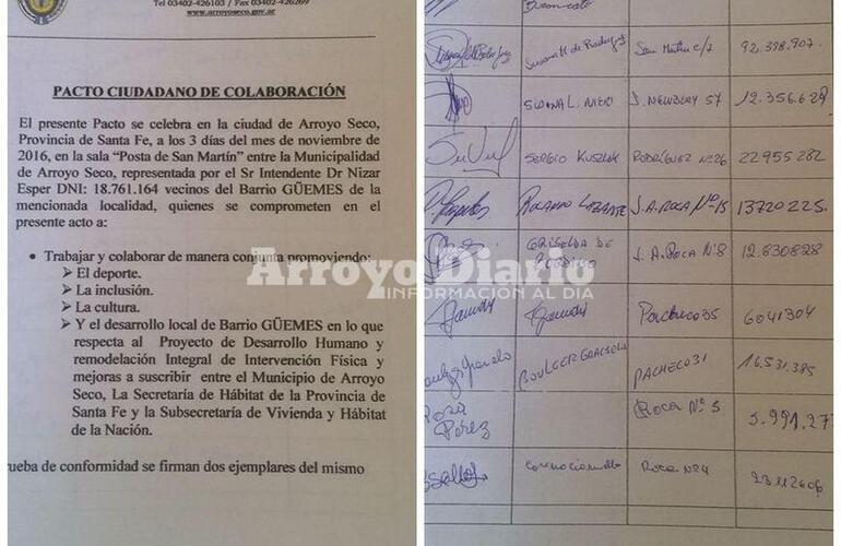 Imagen de Municipio y vecinos del Güemes firmaron Pacto de Colaboración