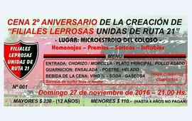 Imagen de Cena 2do. Aniversario de la Creación de Filiales Leprosas Unidas de Ruta 21