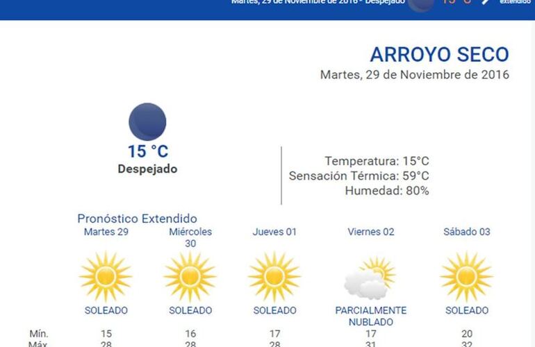 Las 24 horas. Consultá el pronóstico extendido en nuestra web: www.arroyodiario.com.ar