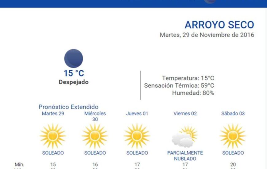 Las 24 horas. Consultá el pronóstico extendido en nuestra web: www.arroyodiario.com.ar